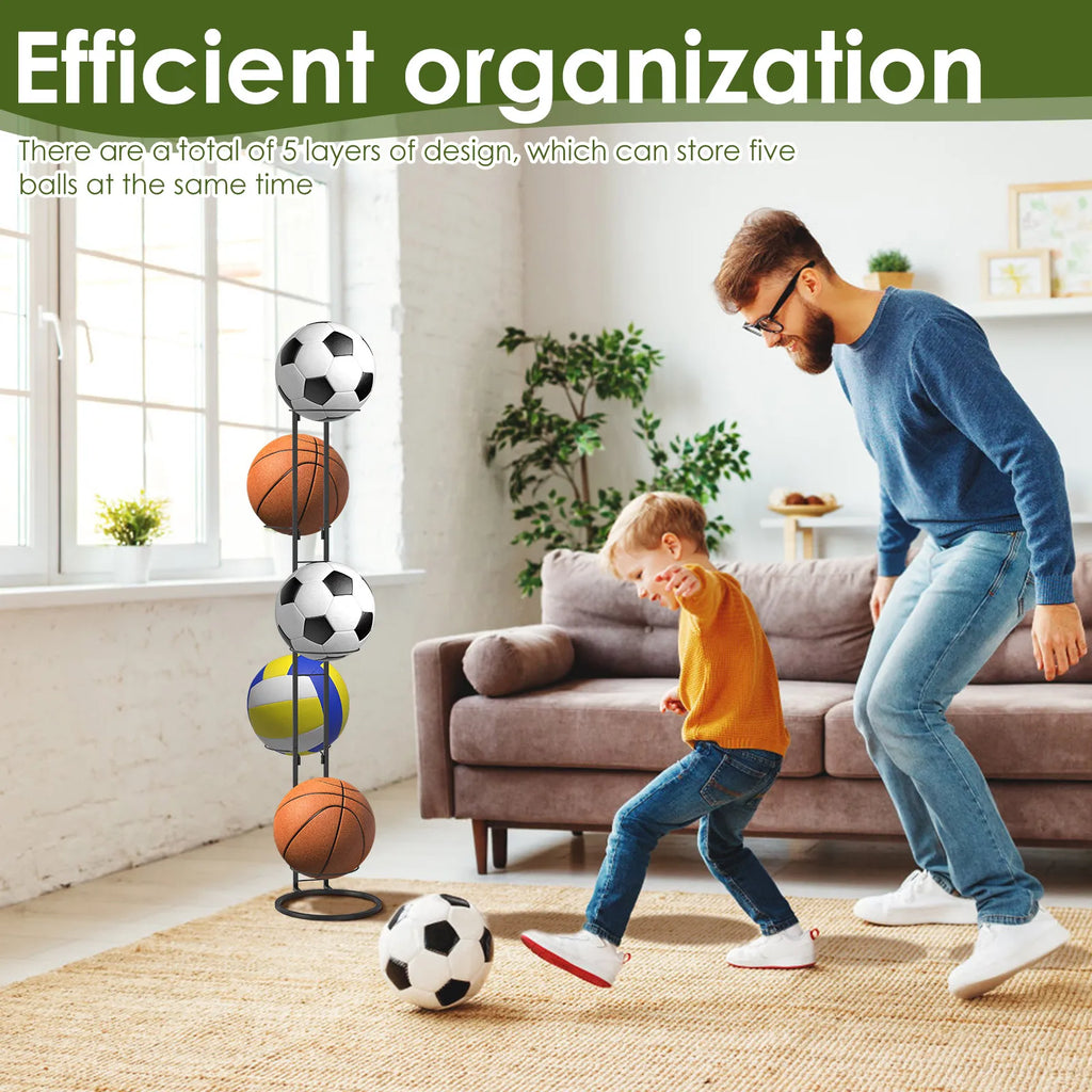 5-stufiges Eisenball-Aufbewahrungsregal, vertikal, abnehmbar, für Zuhause, Innenbereich, Kinder, Basketball, Fußball, Volleyball, Ständer, Platzsparend