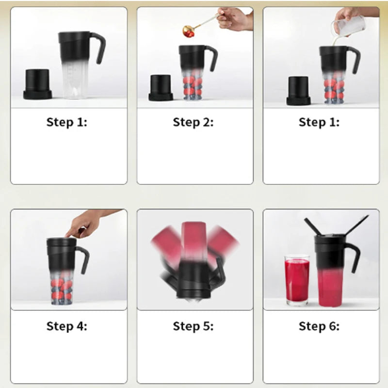 Tragbarer elektrischer Entsafter, USB-wiederaufladbar, multifunktionaler Mixer, Entsafterbecher, geeignet für Saft, Milchshakes, 6-Klingen-Schneider, 470 ml