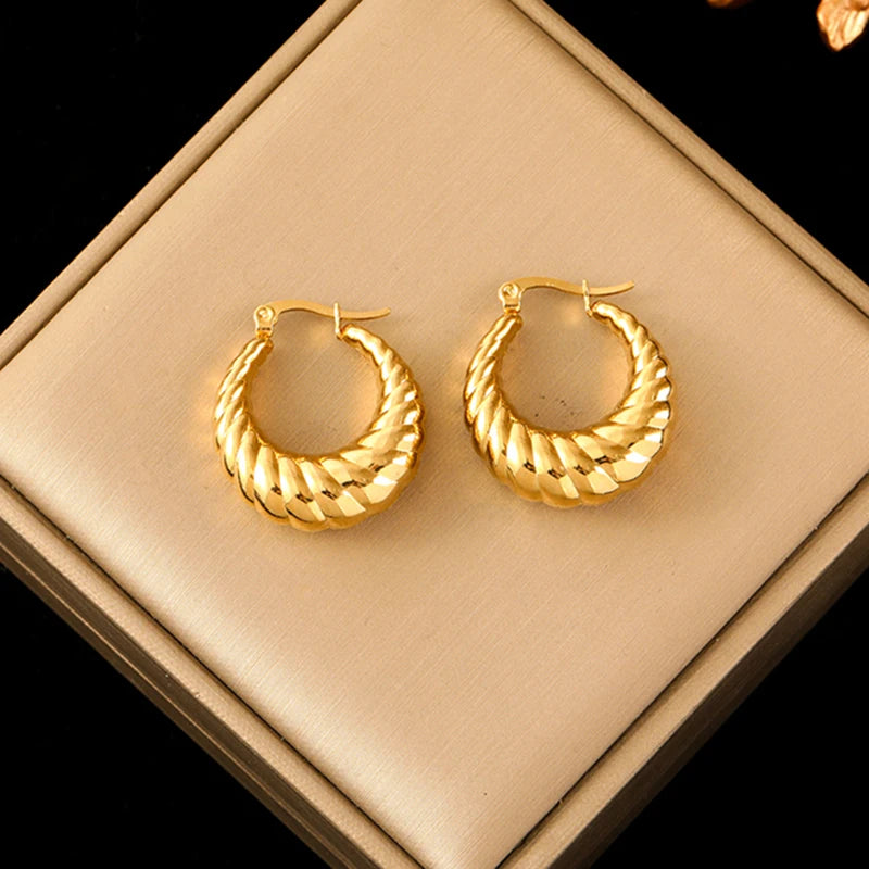 EILIECK 316L Edelstahl Metall Gold Farbe Hoop Ohrringe Für Frauen Trendy Hochwertige Wasserdichte Ohr Clips Schmuck Geschenk