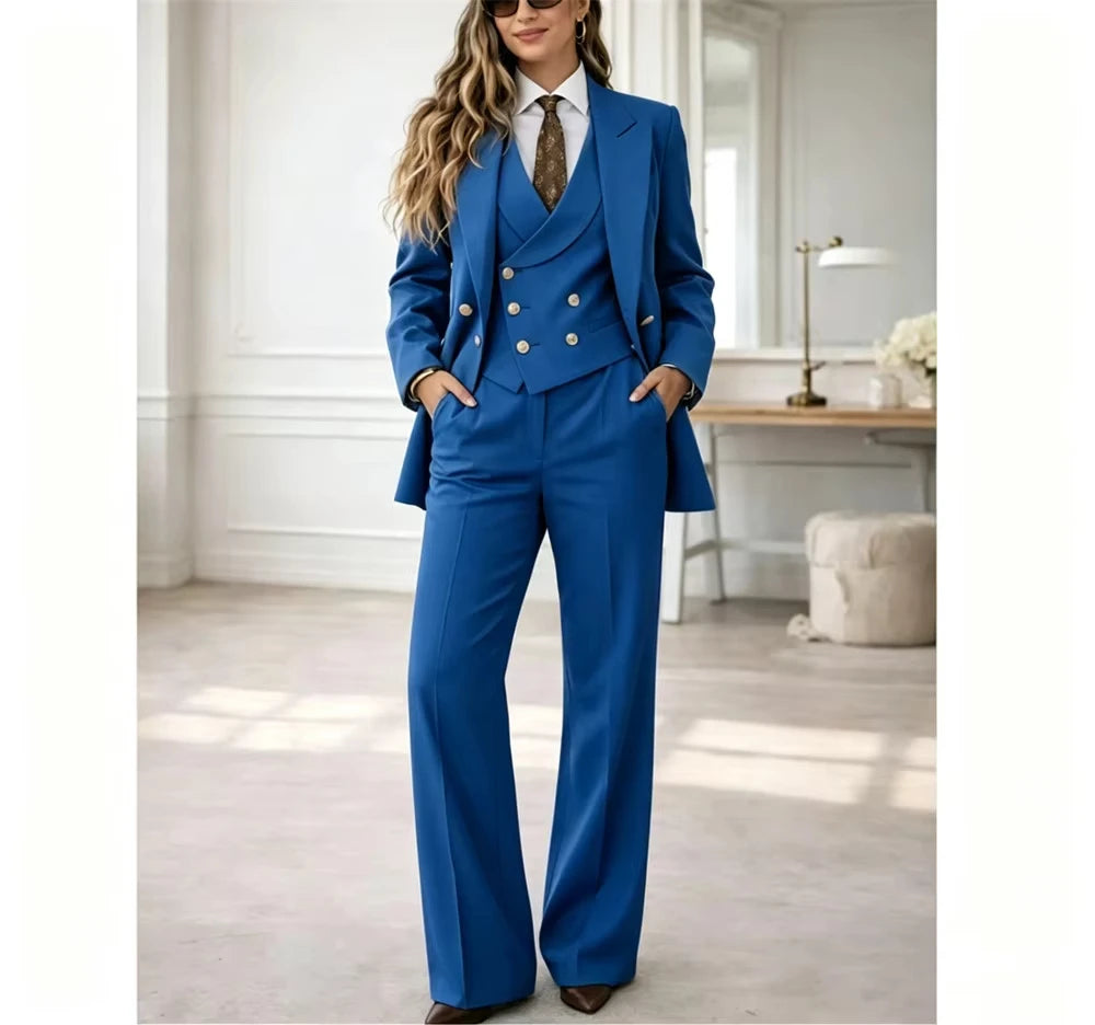Klassischer 3-teiliger Damenanzug, maßgeschneiderter Hosenanzug, Kostüm für Damen, schick, elegant, für Hochzeitsgäste, Power-Anzug, Mariage (Jacke + Weste + Hose)