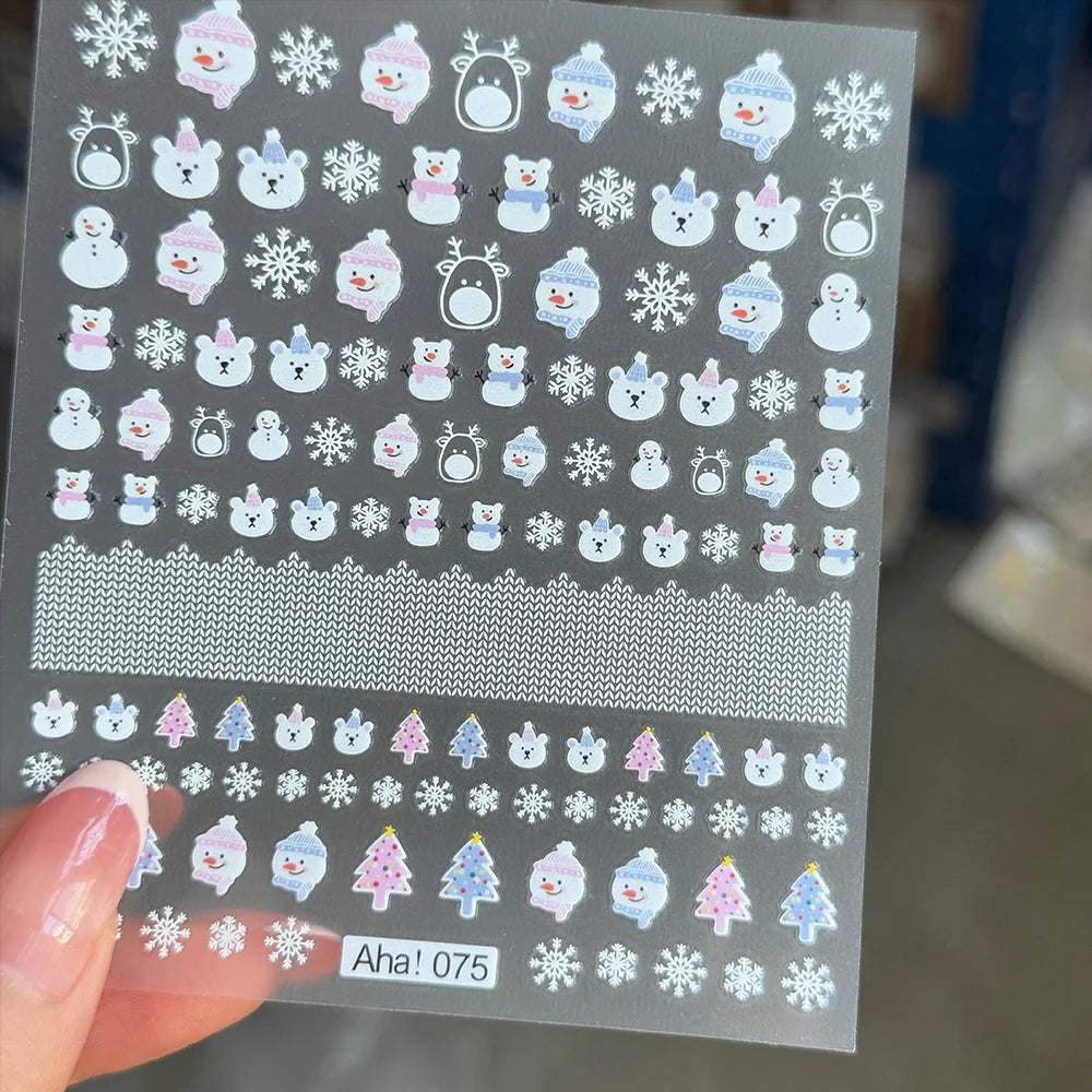 1 stücke 3D Weihnachten Santa Claus Schneeflocke Nagel Aufkleber Winter Weihnachten Nette Cartoon Schneemann Bär Elch Nagel Aufkleber Weihnachten Nagel decora