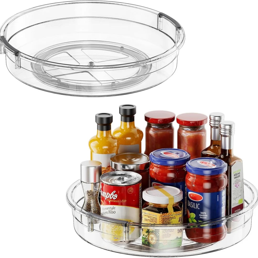 Drehbare Servierplatte 360° °   Drehbarer Organizer, Transparenter Kunststoff-Drehteller Multifunktionales Aufbewahrungstablett für Kühlschrank Gewürze Kosmetik Make-up