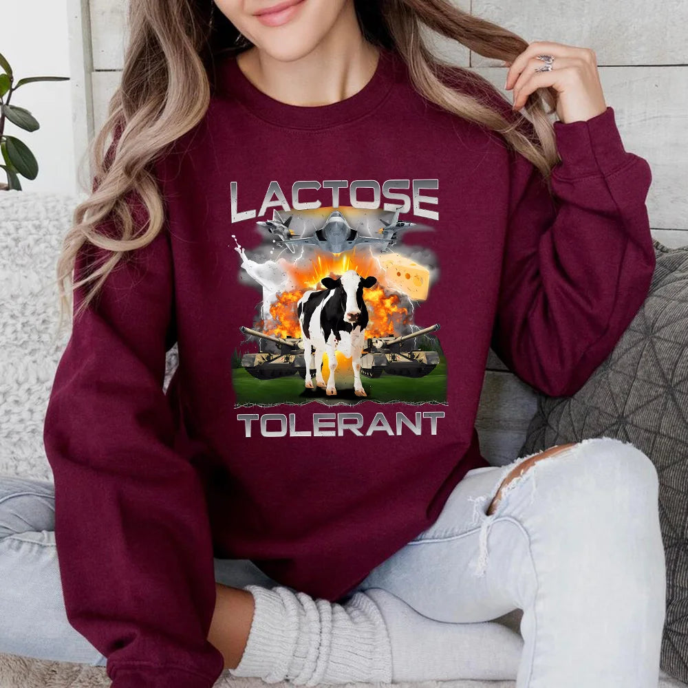 Lactose Tolerant Sweatshirt Lustiges Meme Milch Käse Diät Fitness Workout Hoodie Retro Milchkuh Lustige Kuh Halloween Trendige Sweatshirts