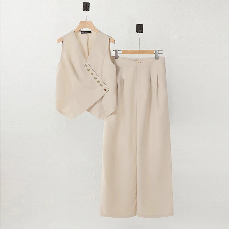 2PCS Frauen Sommer Hose Sets ZANZEA Elegante Ärmellose Bluse OL Arbeit Hosen Anzüge Solide Lose Passenden Sets Mode Trainingsanzüge