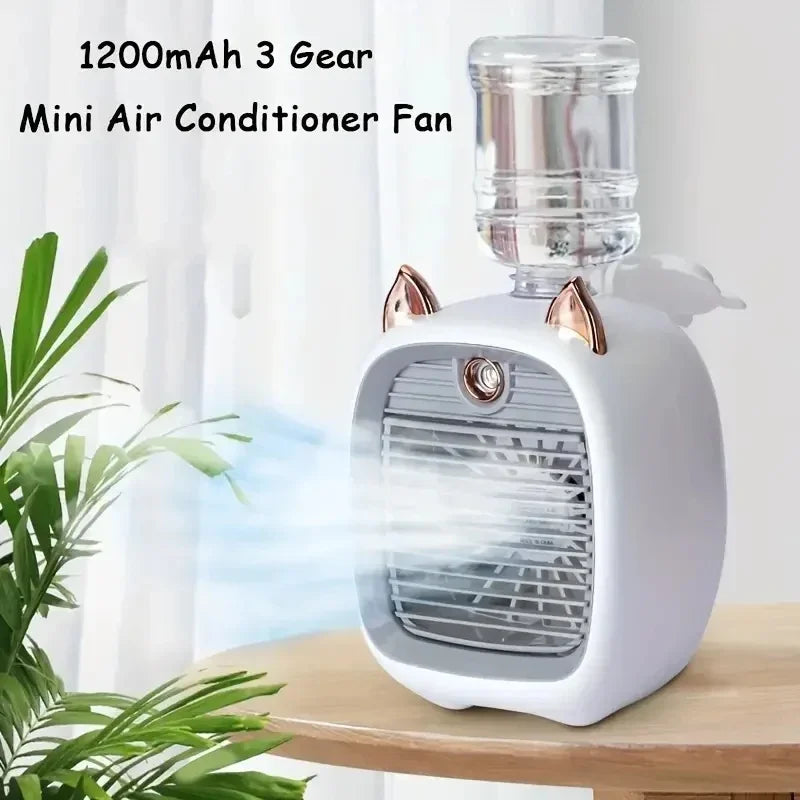 TINSOL USB-Mini-Klimaanlagenventilator, elektrischer Desktop-Sprühventilator, 1200 mAh, Klimaanlage mit drei Gängen, Kühlventilator für Büro und Zuhause