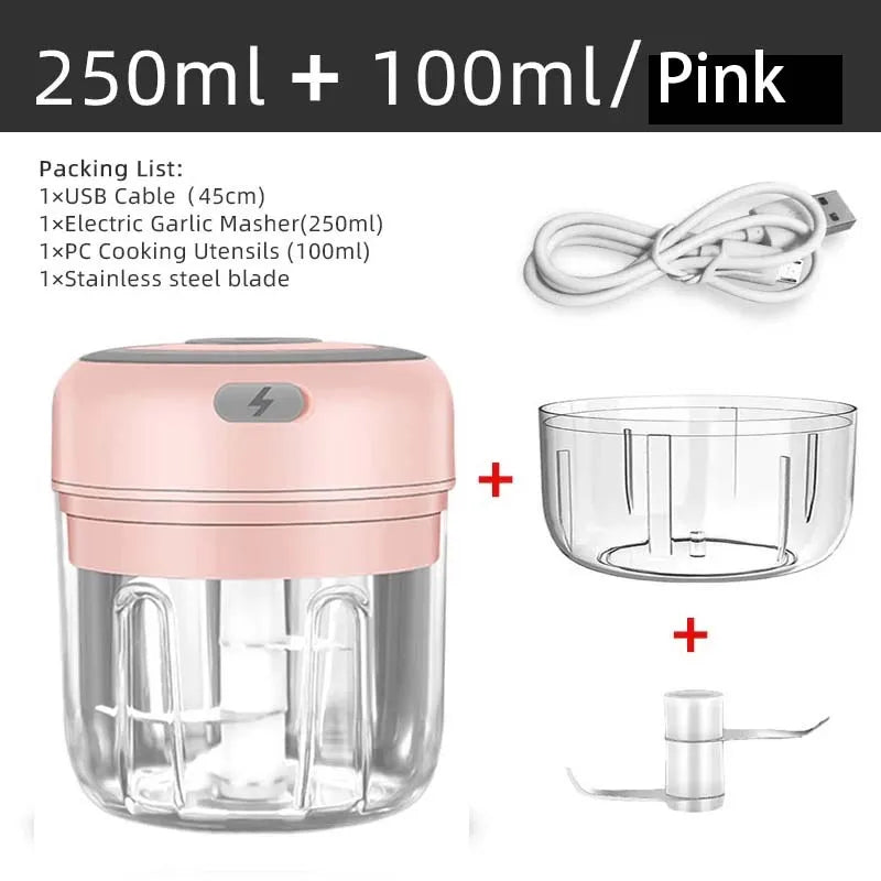 Elektrischer Mini-Knoblauchzerkleinerer 100ML/250ML Lebensmittelzerkleinerer Knoblauchpresse USB Tragbarer Kleiner Küchenprozessor für Gemüse