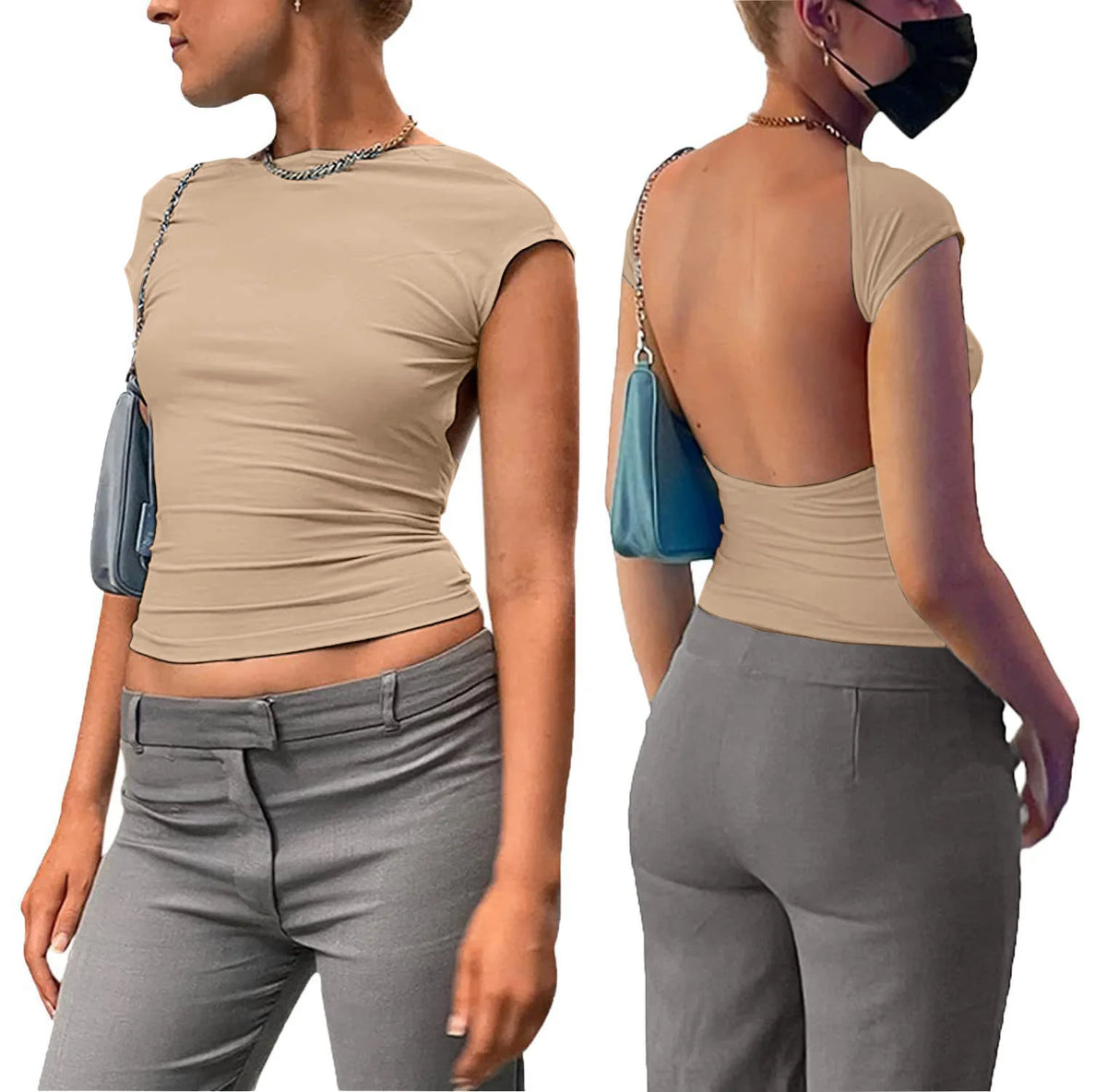 Y2K Frauen Sexy Oansatz kurzarm Bodycon T Shirt Mode Lässig Solide Street T Shirt 2023 Club party Backless T Shirt