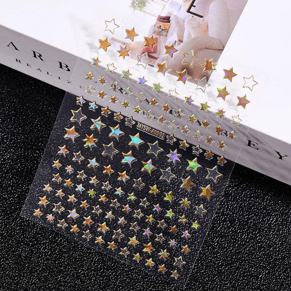 1Pcs 3D Gold/Silber/Weiß/Schwarz/Stern Nail art Aufkleber 3D Holographische Laser Stern Transfer nagel Decals DIY 3D Sterne Nagel Aufkleber