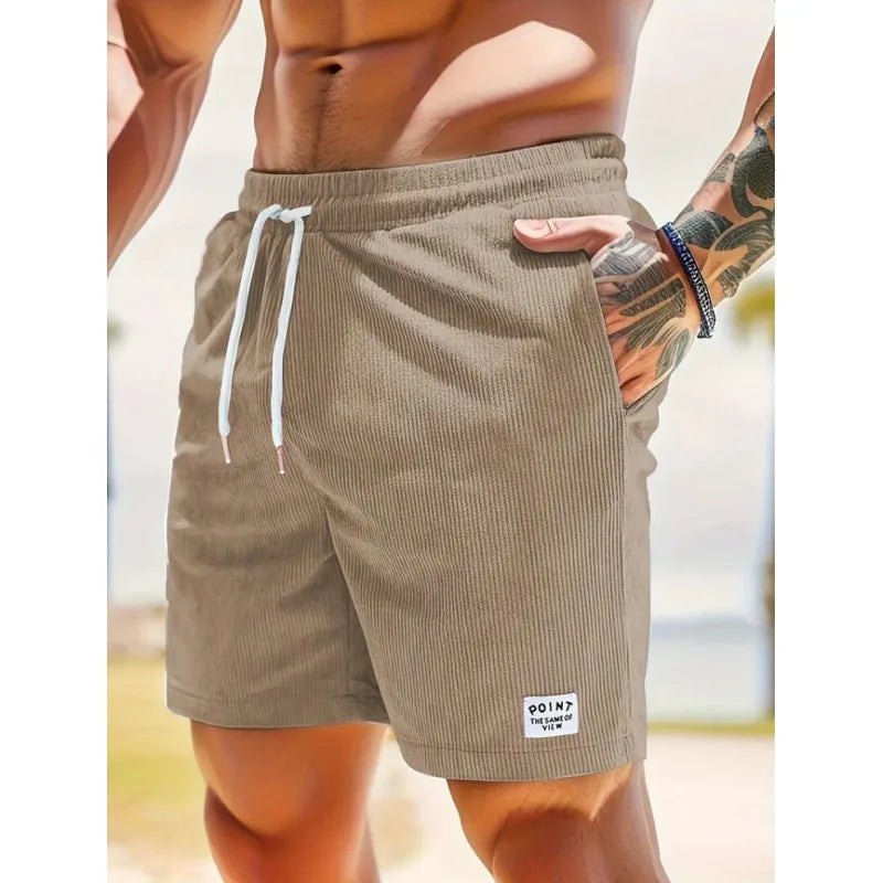 Sommer Cord-Shorts für Herren, dünn, schnelltrocknend, einfarbig, lässige Sport-Jogging-Shorts, locker geschnitten, 5-Punkte-Shorts über dem Knie, Cargo-Hose
