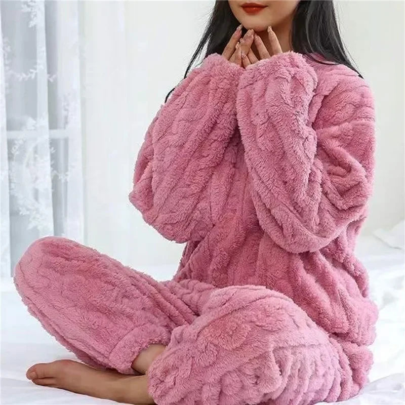 Warmes Pyjama-Set aus weichem Korallensamt-Jacquard für Damen, gemütliche Loungewear-Oberbekleidung für Winter, Weihnachten, Valentinstag, Geschenk ﻿