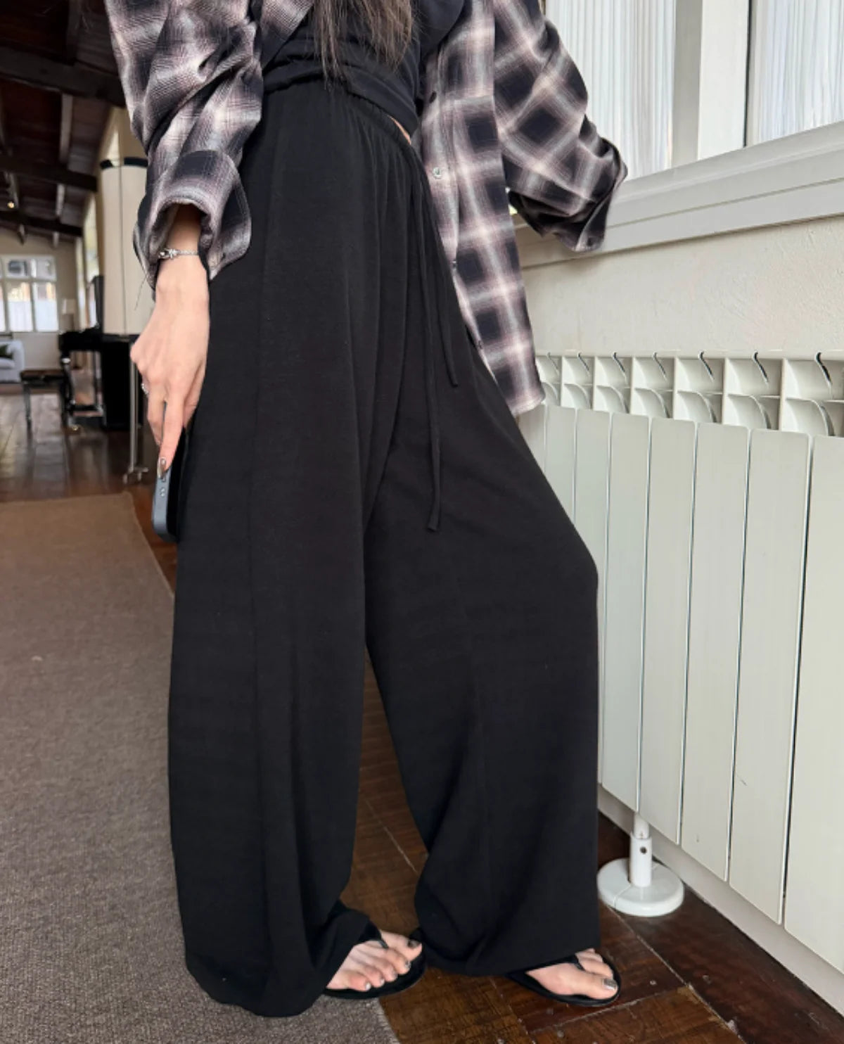 Damen Casual Weite Hose Einfarbig Modisch Elastischer Bund Kordelzug Jogginghose Amerikanische Sweatpants Street Koreanische Hose
