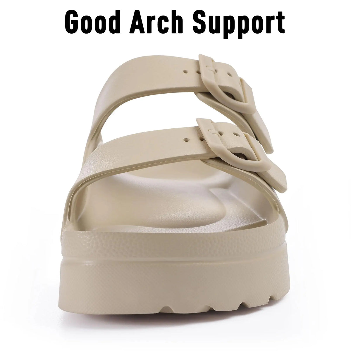 Comwarm Damen-Plateausandalen mit Fußgewölbeunterstützung, Sommer-Strand-Slipper, dicke Sohlen, flache Slip-On-Sandalen mit verstellbarer Schnalle