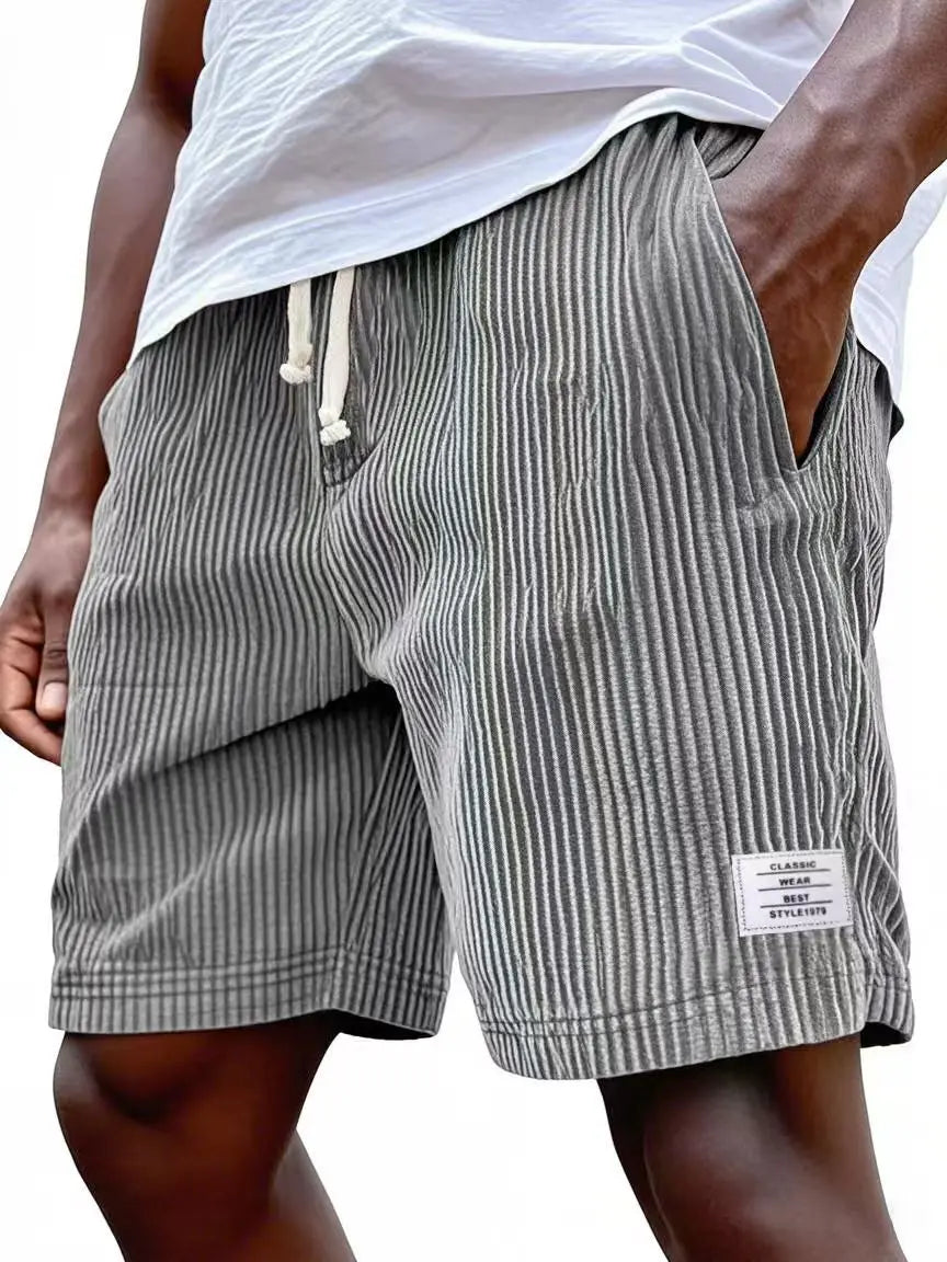 Sommer Cord-Shorts für Herren, dünn, schnelltrocknend, einfarbig, lässige Sport-Jogging-Shorts, locker geschnitten, 5-Punkte-Shorts über dem Knie, Cargo-Hose