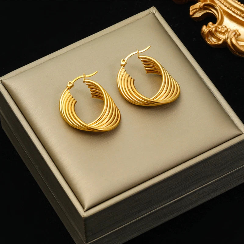 EILIECK 316L Edelstahl Metall Gold Farbe Hoop Ohrringe Für Frauen Trendy Hochwertige Wasserdichte Ohr Clips Schmuck Geschenk