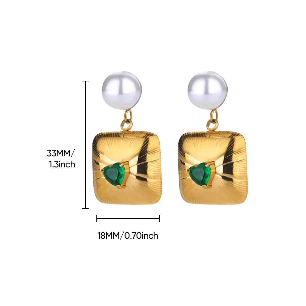Elegante Imitation Perle Tropfen Ohrringe für Frauen Gold Farbe Edelstahl Herz Geometrische Durchbohrte Ohrringe Trendy Party Schmuck