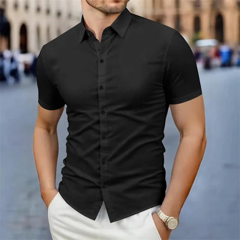 2025, neues Herren-Business-Casual-Hemd, einfarbig, kurzärmelig, für Sommermode, kein Bügeln, bequemes und vielseitiges Oberteil