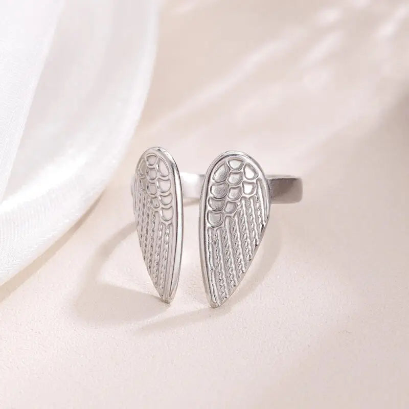 Minimalistische Textur Edelstahl Flügel Ringe für Frauen Gold Farbe Öffnung Paar Ring ästhetische Hochzeit Weihnachten Schmuck