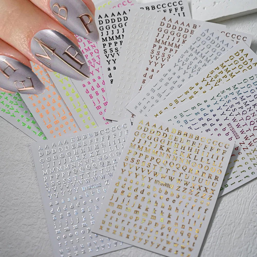 1 Stück 3D Englischer Buchstabe Nail Art Aufkleber Kleine 26 Alphabet Klebeaufkleber 10*8 cm 0-9 Nummer DIY Sliders Maniküre Dekorationen
