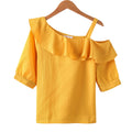 Damen-Oberteil, One-Shoulder-Bluse mit Rüschen, Kurzarm-Chiffonbluse