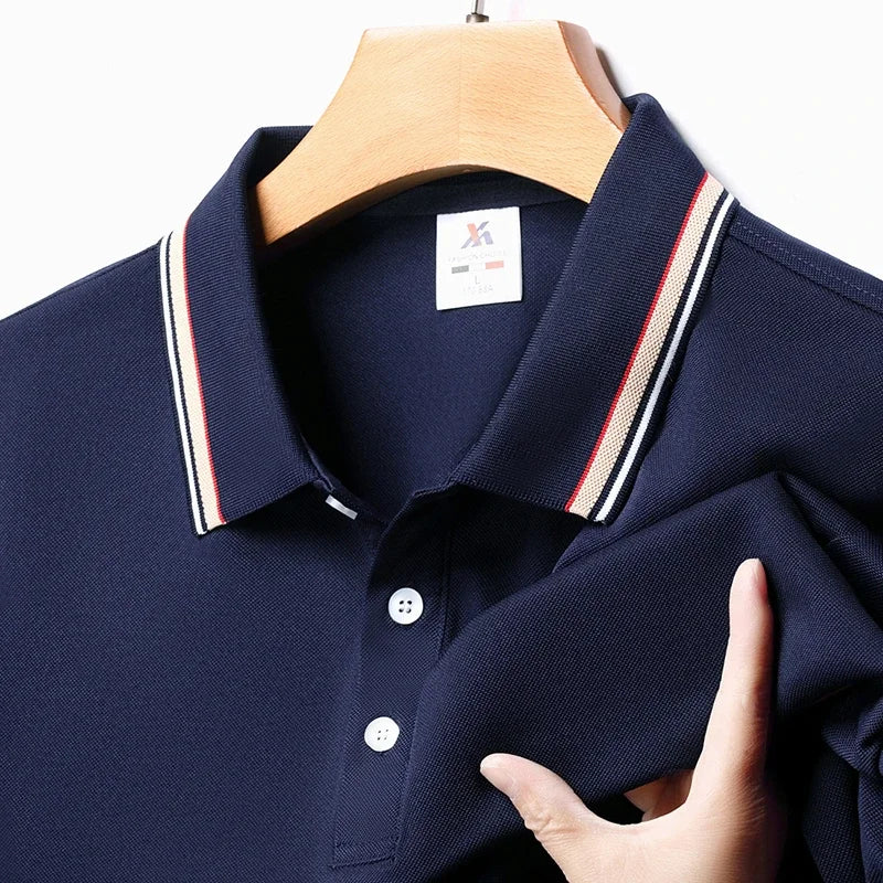 Herrenmode solide kurz ärmel ige gestreifte Revers Polos hirt Sommer atmungsaktives bequemes Top
