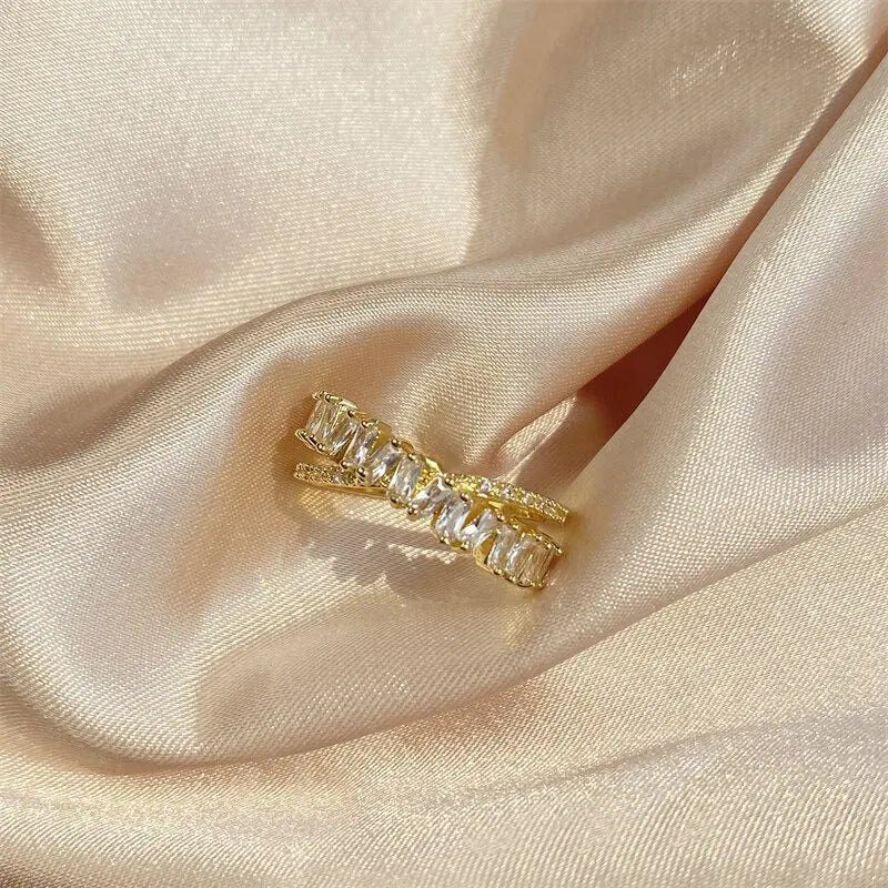 Luxus Zirkon Shiny Chic Resizable Doppel Student Öffnung Ringe für Frau Silber Farbe Gothic Finger Schmuck Hochzeit Party