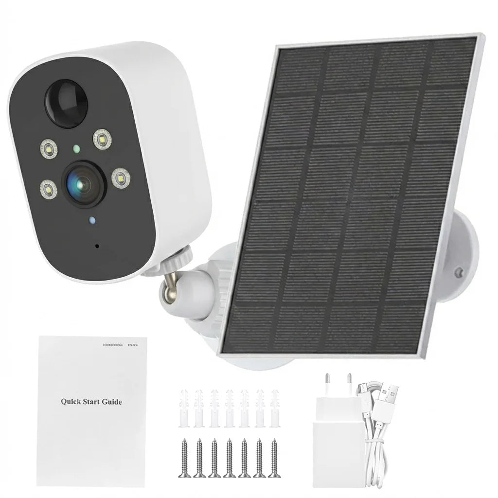 N1370 Solar-Kamera für Außenbereich mit PIR-Bewegungserkennung, Wasserdichte Sicherheits-Video-IP-Kamera mit Nachtsicht, 2K Akku-CCTV-Überwachung