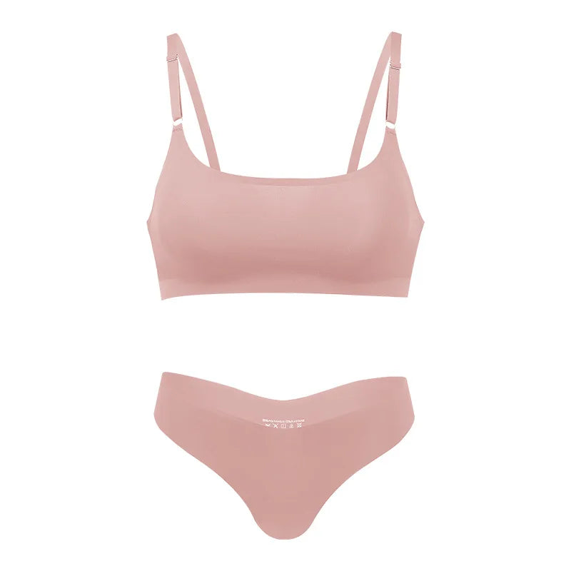YMQJ Heißer Verkauf Hohe Qualität Neue Design Uns Größe Stilvolle Feste Eis Seide Nahtlose Drahtlose Bhs Und Frauen Unterwäsche Set