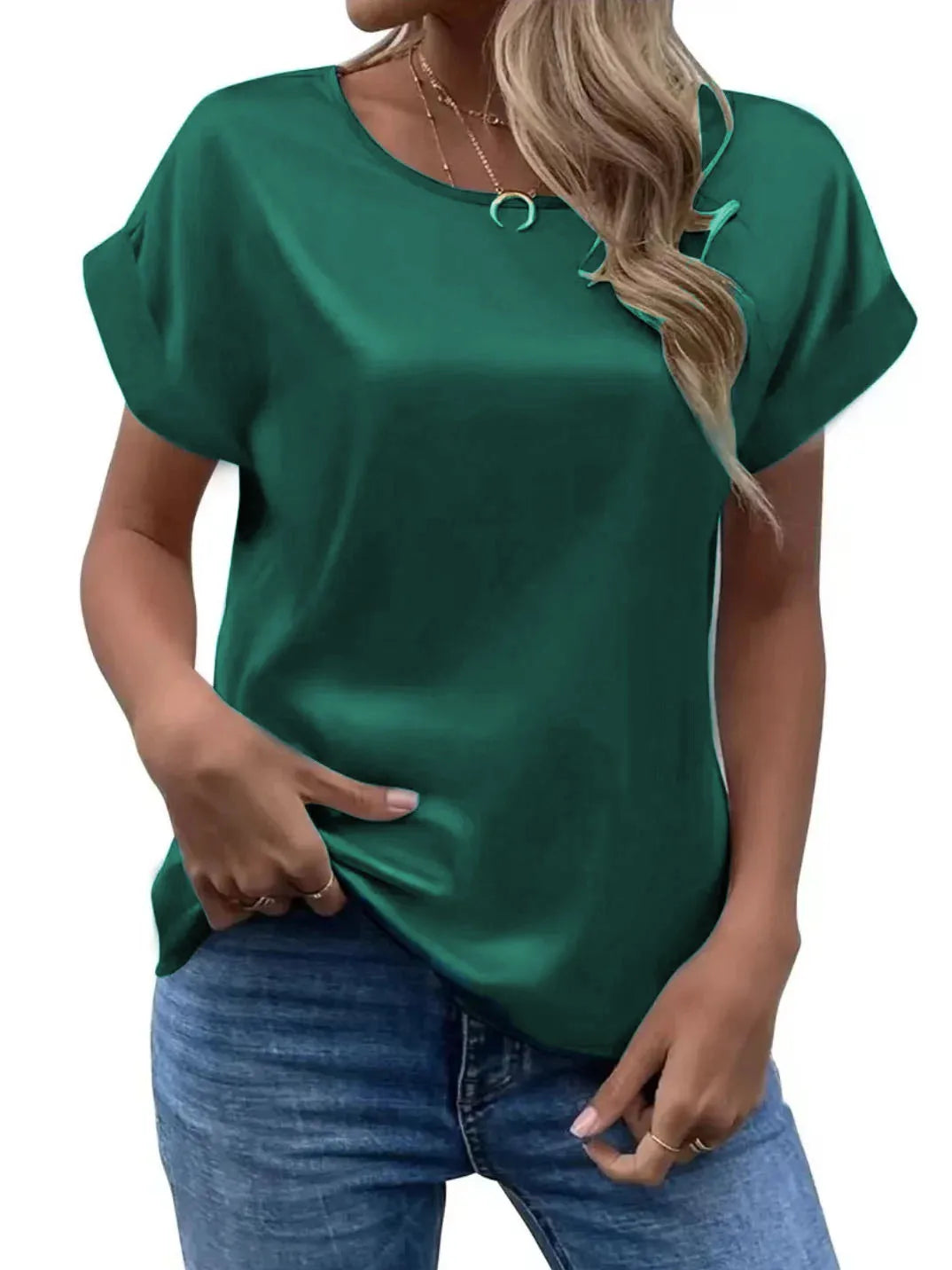 Frauen Sommer Stil Satin Blusen Shirts Dame Casual Fledermaus flügel Hülse O-ansatz Einfarbig Lose Blusas Tops