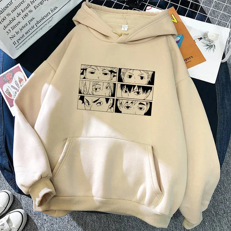 90er Jahre japanische Anime Haikyuu Hoodies Frauen lustige Karasuno Fly High Grafik Streetwear Winter warme Mode männliche Sweatshirts Unisex