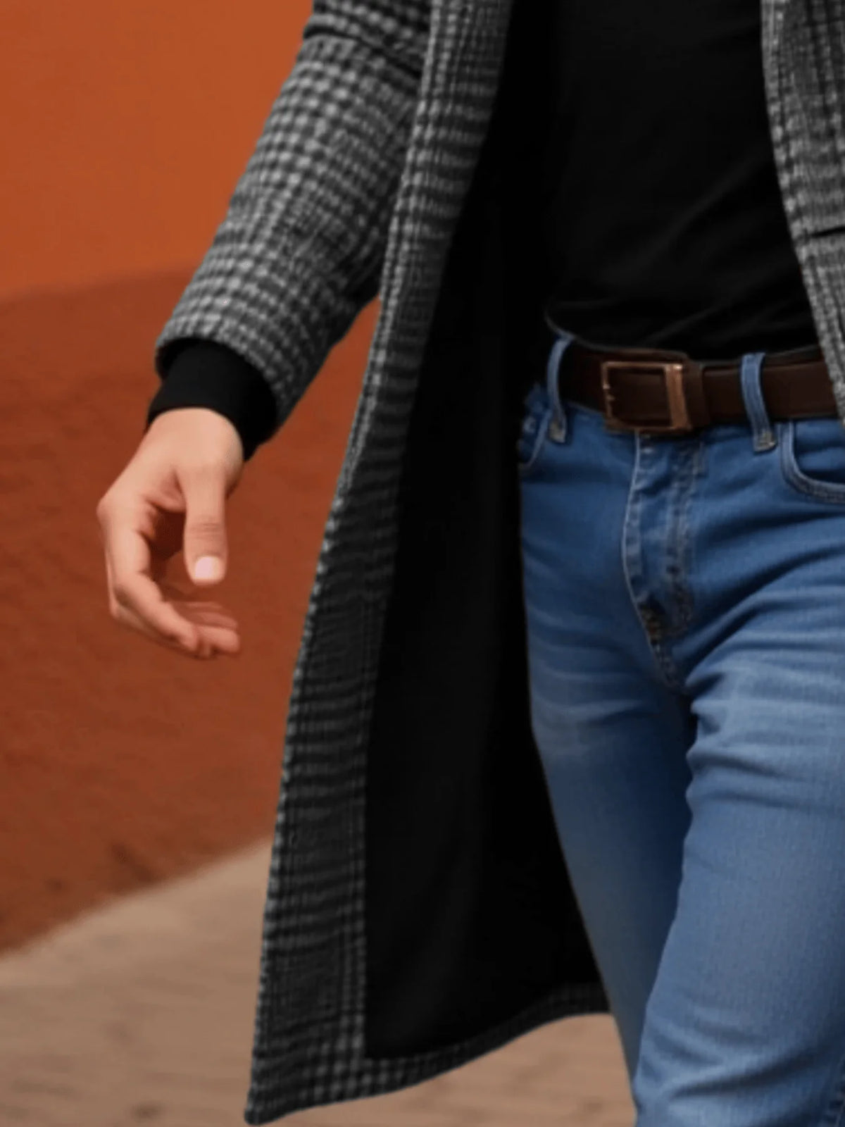 Neuer karierter Herrenmantel, karierte warme Jacke, modische lange Straßenjacke von Garry, Mantel im europäischen und amerikanischen Stil