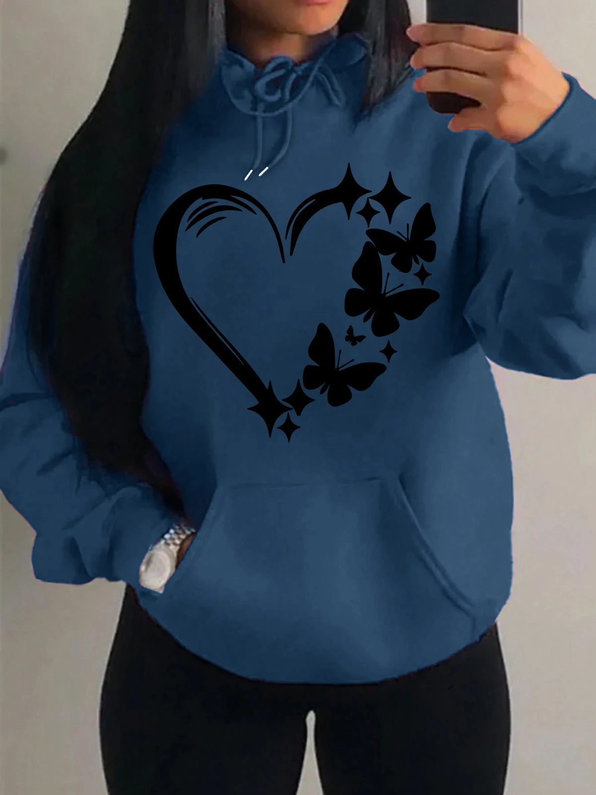 Kombination von Liebe und Schmetterling Hoody Plus Größe Frauen Hip Hop Herbst Hoodies Fleece Tasche Kleidung Vintage mehrfarbige Hoodie
