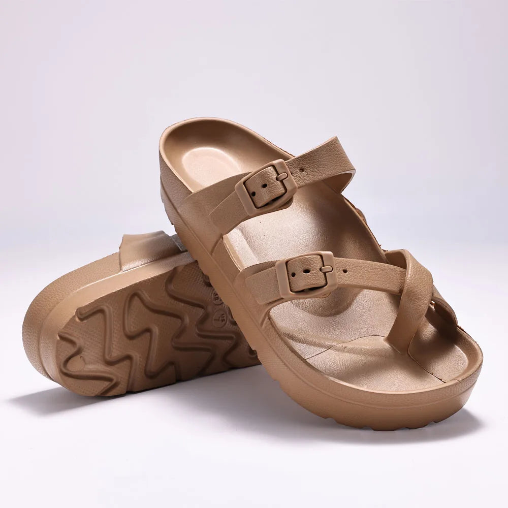 Crestar Modische Plateau-Sandalen, bequeme Schaumstoff-Slides, dicke Sohlen, Outdoor-Strandsandalen mit verstellbarer Schnalle und Fußgewölbeunterstützung