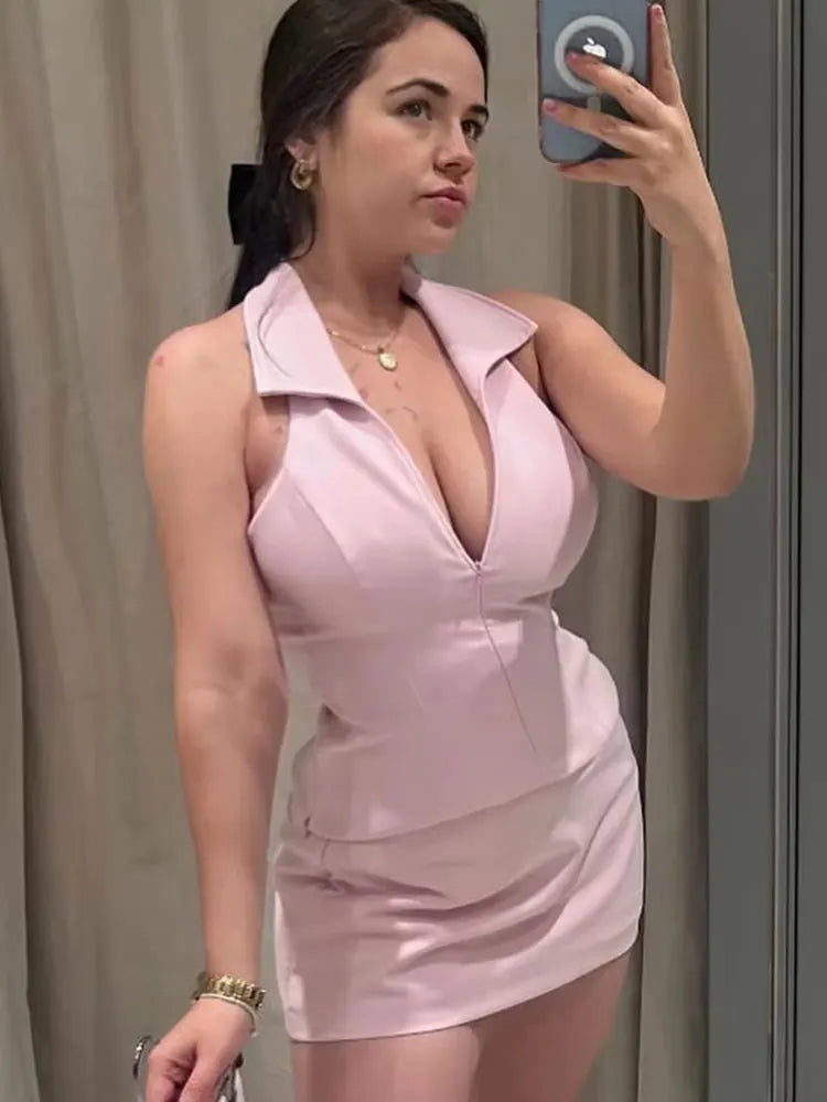 HH Damen-Set, lässige Röcke, Shorts, schickes Neckholder-Hemd, rückenfreies Top und Shorts, süßes rosa Sommer-Sexy-Shorts-Sets