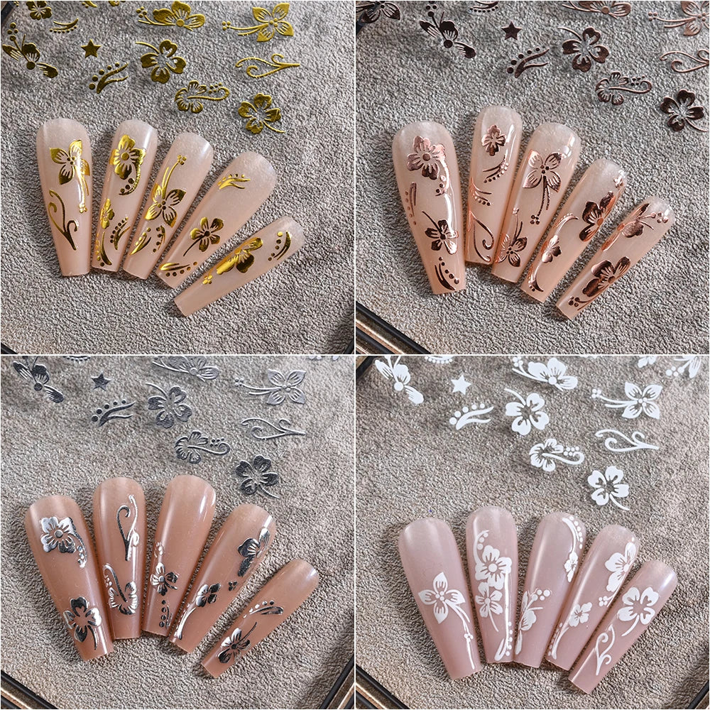1pc 3D Hibiscus Blumen Nagel Aufkleber Weiß Schwarz Blütenblätter Klebe Abziehbilder Rosa Goldene Blumen Slider Für Nail art Dekoration