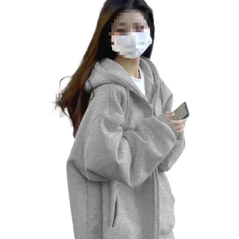 Schicker lockerer Damen-Hoodie – Frühling/Herbst, neuer Stil, lässiger Look, Fleece-Innenfutter, modische Freizeit-Oberbekleidung