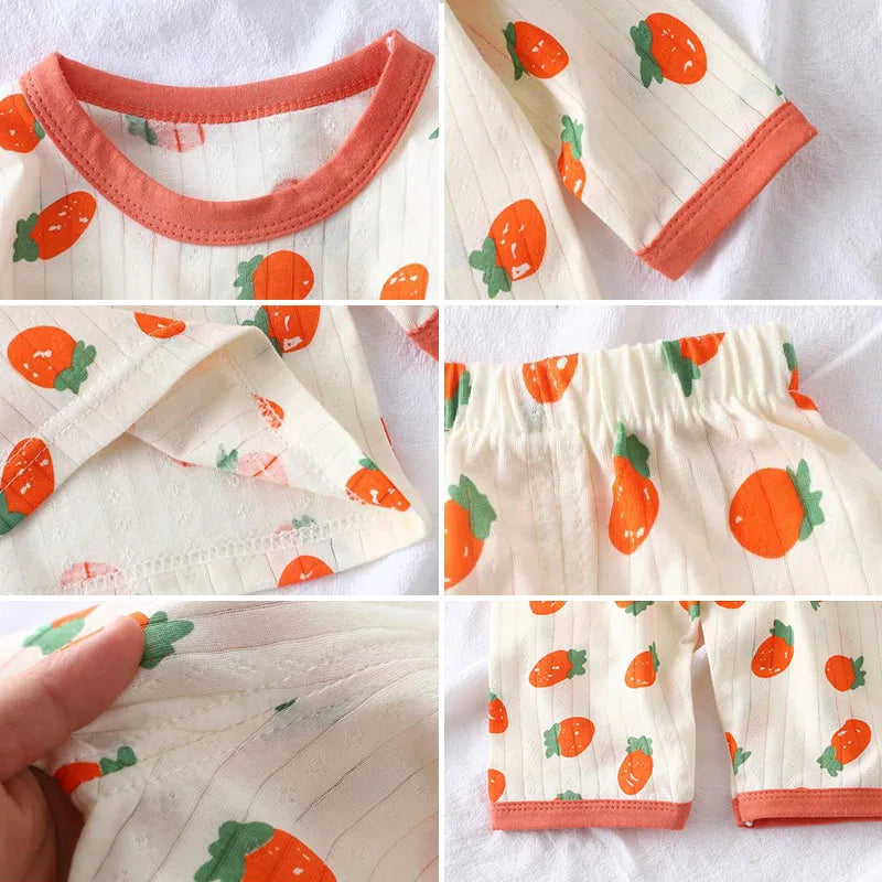 Sommer Baby Home Kleidung Pyjama Cartoon Bär Druck Langarm Hosen Set Kinder Jungen Mädchen dünne zweiteilige Kleidung Anzug Outfits