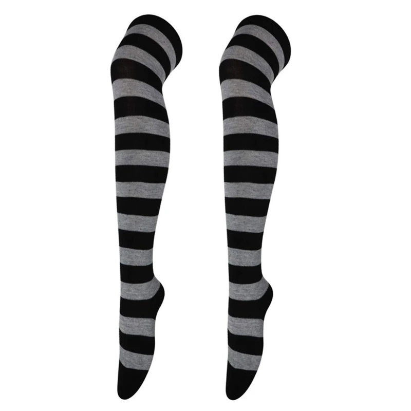 Frauen Gestreiften Druck Über Knie Lange Socken Oberschenkel Hohe Strümpfe für Weihnachten Halloween Anime Cosplay Kostüm Zubehör M6CD