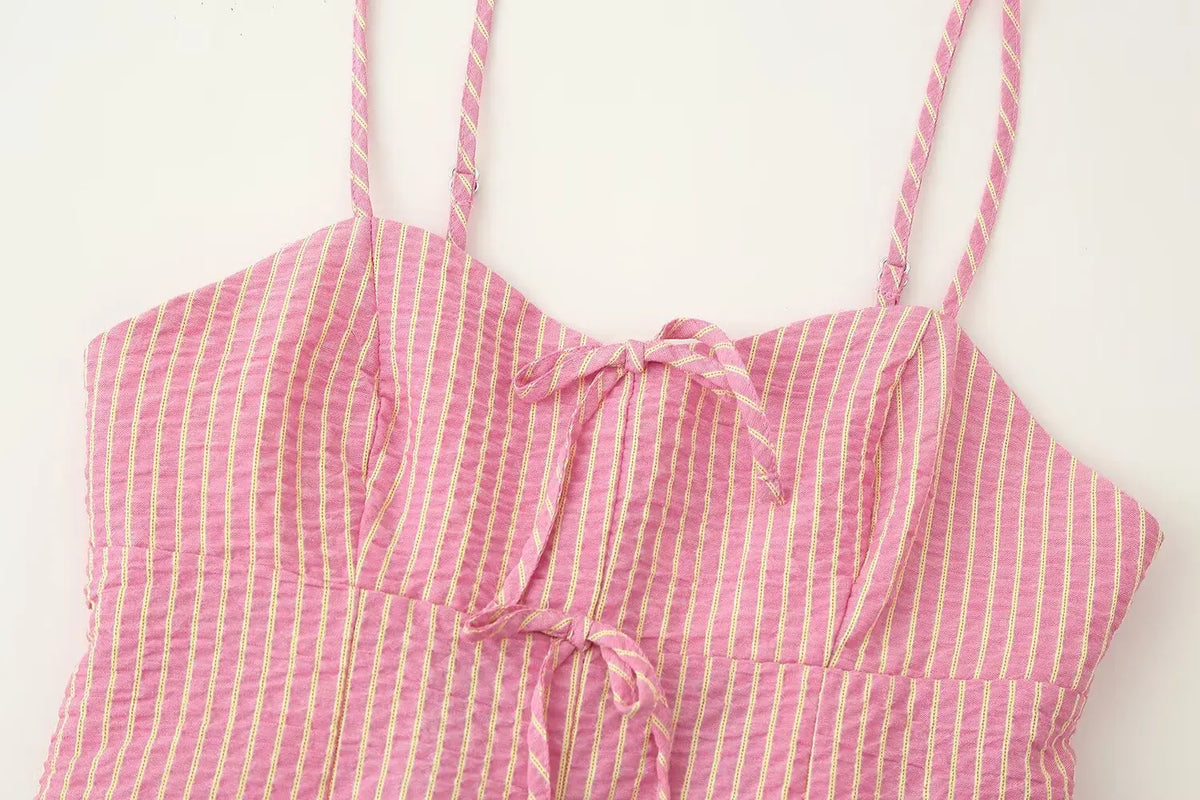 KONDALA Süßes rosa gestreiftes Neckholder-Set für Damen, schmales Hosenträger-Top oder Kordelzug-Hose, 2025, Sommermode, Urlaub, Damen-Hosen-Set