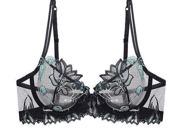 Eleganter Kirschblüten-Stickerei-Spitzen-Bügel-BH, ultradünn, Minimizer, stützend, Anti-Sagging, seitlich glättend für große Brüste, Größen 32-38, Set