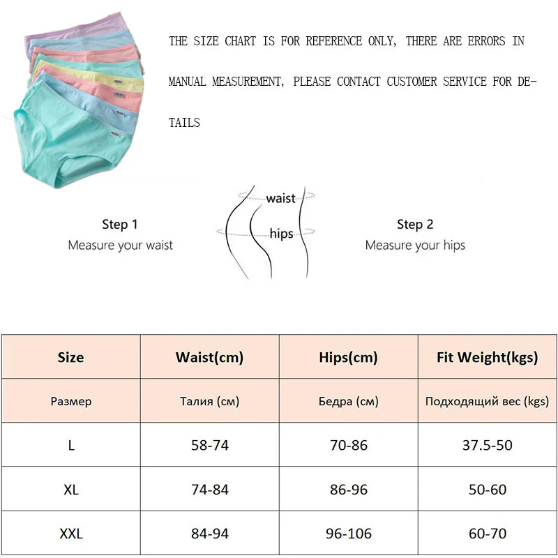 Damenhöschen aus reiner Baumwolle, weich, atmungsaktiv, bequem, Unterwäsche, Bonbonfarben, Unterhose, mittlere Taille, große Größe, M-XXL, Slips, Dessous