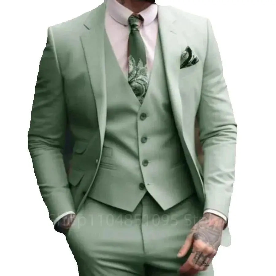 Neueste 3-teilige Sets Formal Slim Fit Herrenanzug Eleganter Bräutigam Smoking Hochzeit Business Party Anzüge Kerbe Revers Blazer MaleBlazer