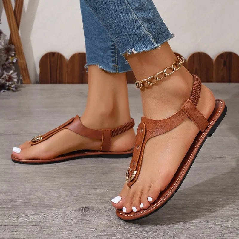 Tanga-Sandalen für Damen, 2022, Sommer, einfache modische Wohnungen, elastisches Band, Outdoor-Strandschuhe, lässige Damen-Rom-Sandalen