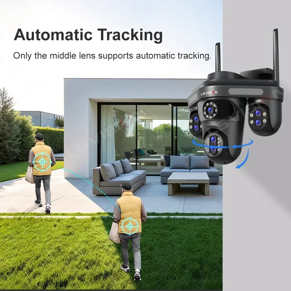 LS VISION 35MP Vier Bildschirme WiFi IP Kamera 10X Zoom Outdoor Sieben Objektiv Drei PTZ Kameras Remote Rotation Auto Tracking CCTV Cam