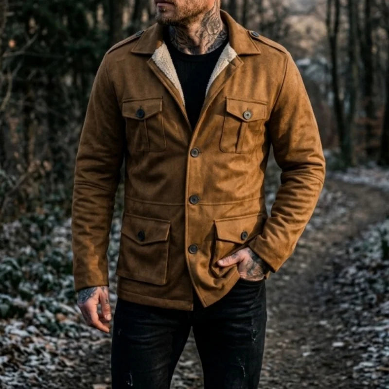 Winter-Arbeitsjacke für Herren, Kunstwildleder, Mehrzwecktaschen, Lässige Outdoor-Wanderjacke, Herren-Kunstwolljacke für den Winter