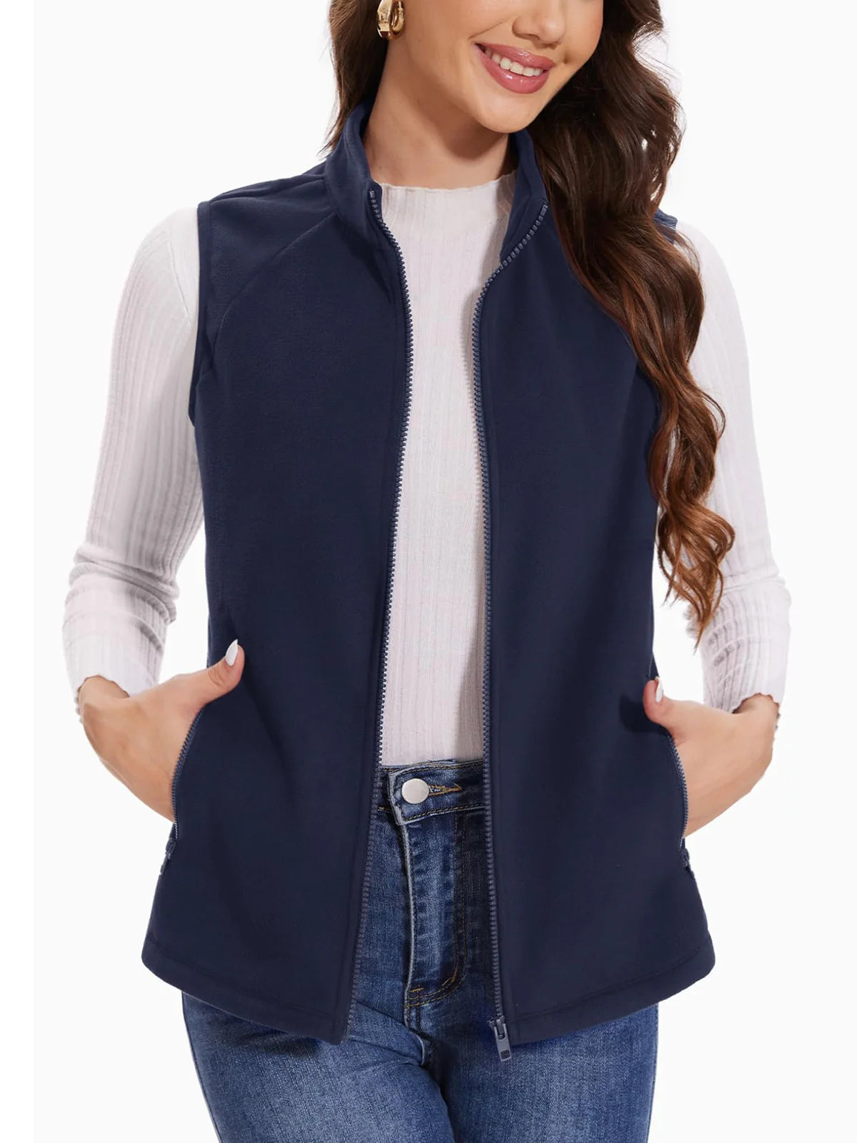 TACVASEN Herbst Winter Fleece Weste Damen warme ärmellose Jacken mit durchgehendem Reiß verschluss leichte Outdoor-Wander weste weibliche Weste