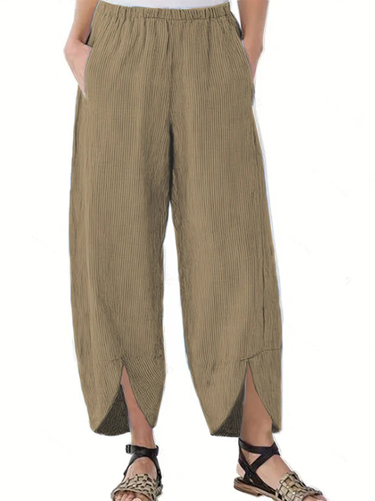 Damen-Hose in Übergröße, elastische Taille, weites Bein, lockere, lässige, einfarbige Herbst-2024, Neun-Minuten-Hose