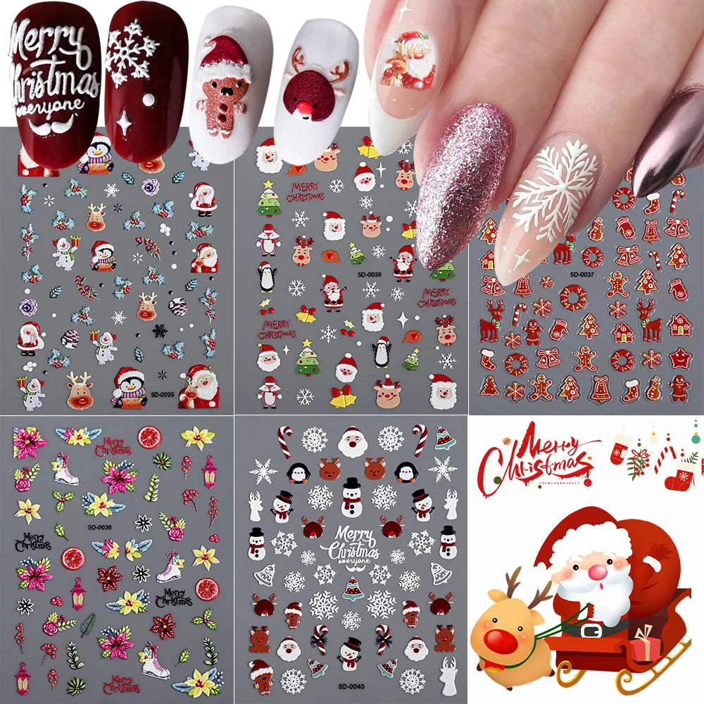 1 Stück 5D Red Gingerbread Man Schneeflocken Weihnachten Nagelaufkleber Niedlicher Schneemann Weihnachtsmann Winter Nagelaufkleber Maniküre Dekorationen