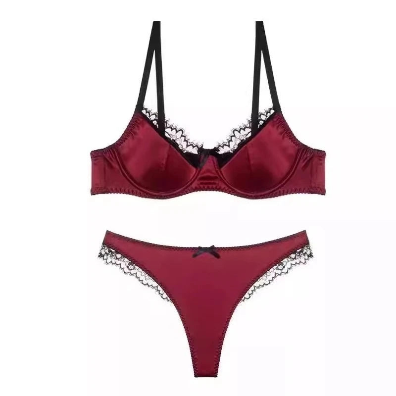 French Sexiness Red Wedding Night Dessous BH-Set Jahr Spitzen-Bralette, dünn, verstellbar und gerafft für kleine Brust