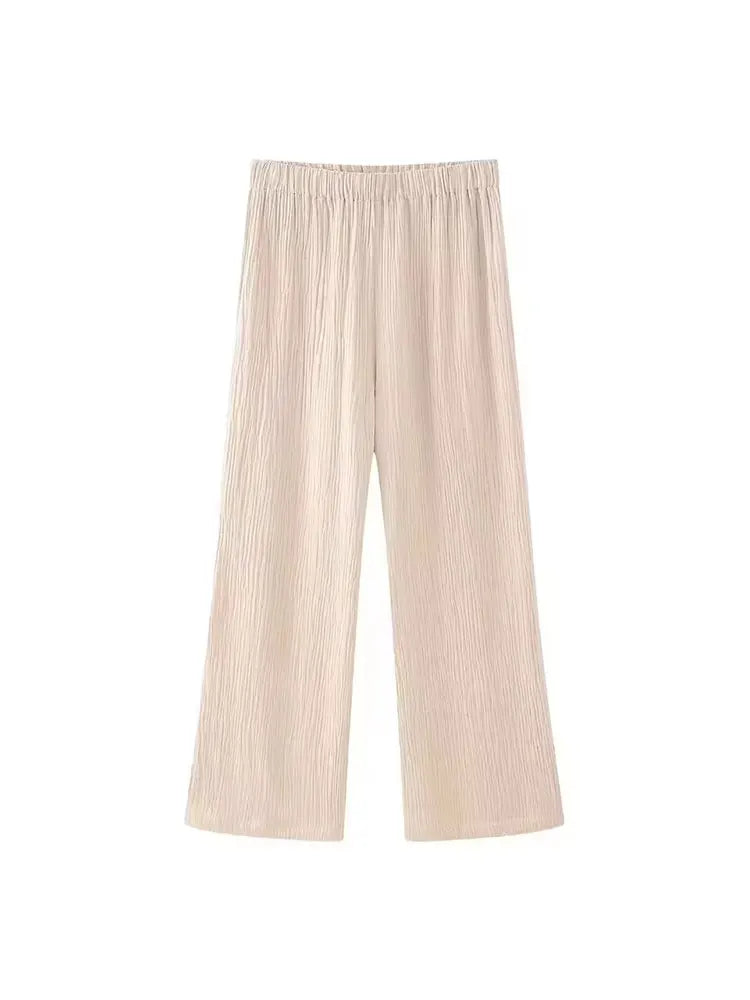 HH Damen Elegantes Einfarbiges 2-Teiliges Outfit O-Ausschnitt Schnürung Langarm-Bluse & Weite Hosen Set Lässiger Frühlingsanzug