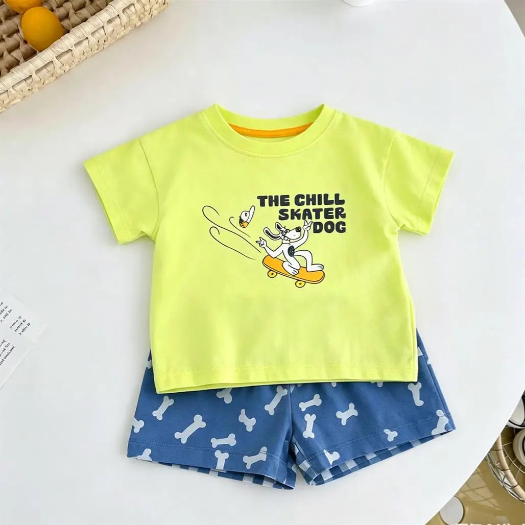 Niedliche Kinder-Outfits Neues Bedrucktes T-Shirt+Shorts Zweiteiler-Set Kinder-Sommerkleidung 2026 Cartoon-Tees Vielseitige Shorts-Kombination